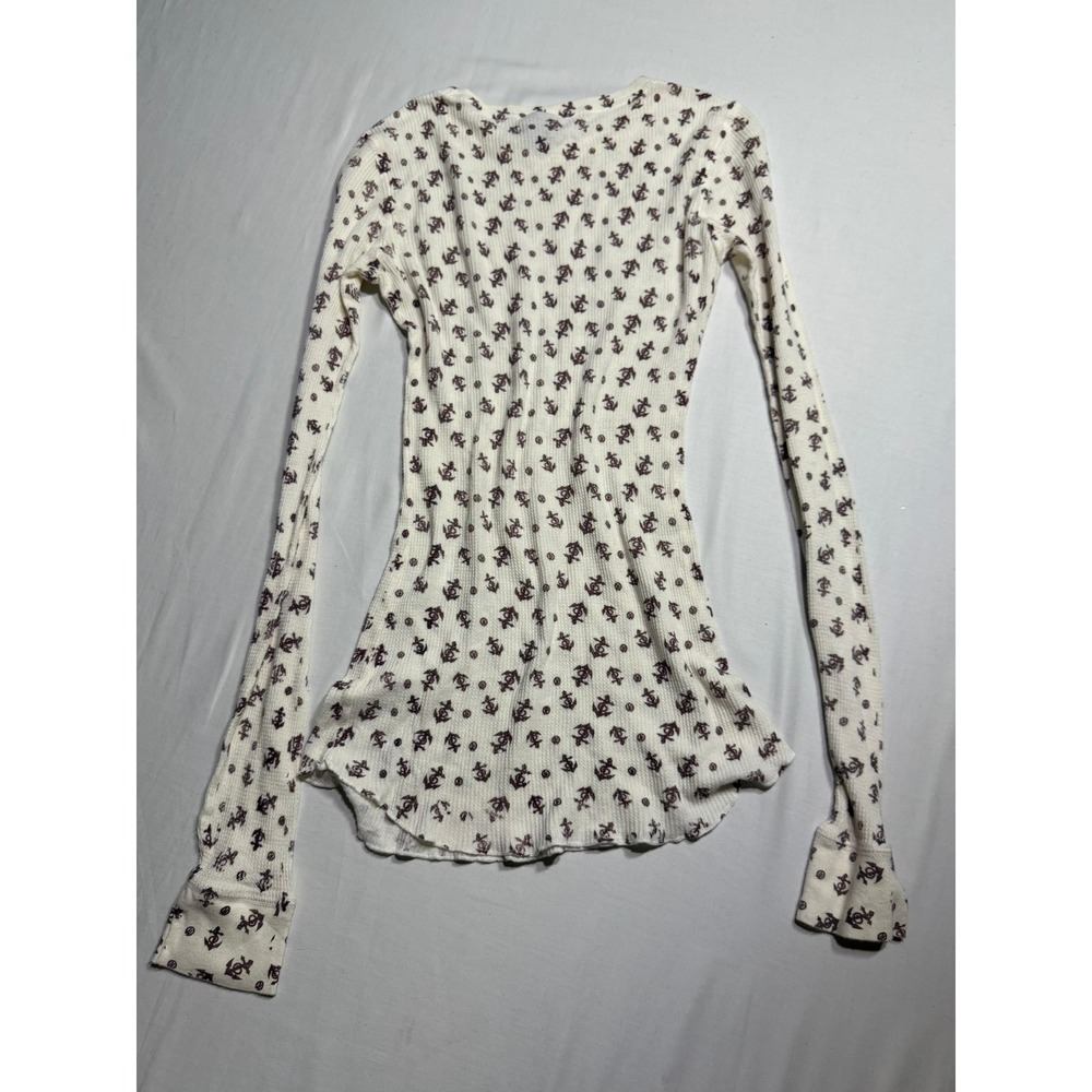 OBEY Y2K White Henley Long Sleeve Nautical Print Skater Top Alternative Surf - Picture 6 of 8